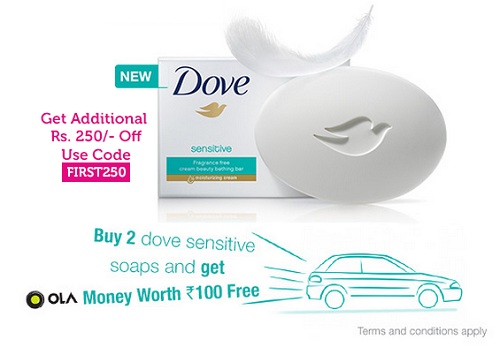 India Desire : Purplle Ola Money Offer : Buy 2 Dove Sensitive Soap And Get Rs. 100 Ola Money Free
